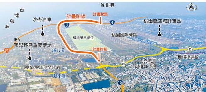 「台15线及台4线配合桃园国际机场扩建办理改线工程」工程路线示意图。（桃园市交通局提供／蔡依珍桃园传真）