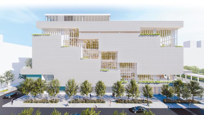 NOKE忠泰樂生活建築外觀，基地2004坪，主體建築地上7層、地下3層，總樓地板面積1萬1000坪，商業樓地板面積6500坪，預計進駐店櫃100家。（忠泰商場事業提供）