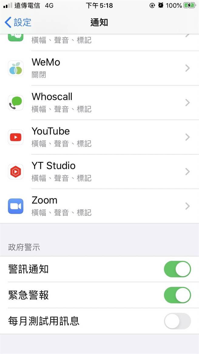 有许多人下午4点一到却没有收到通知，对此电信业者解释，原来是用户手机的「每月测试用讯息」设定没有打开。(图／张沛歆)
