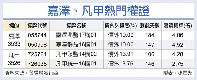 嘉泽、凡甲热门权证