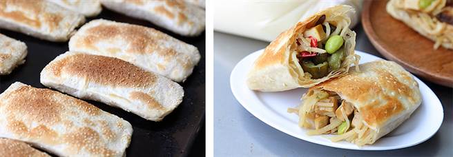 口袋饼剪半分装成两份更易于就口品嚐，缤纷内馅令人食指大动。(摄影/Carter)