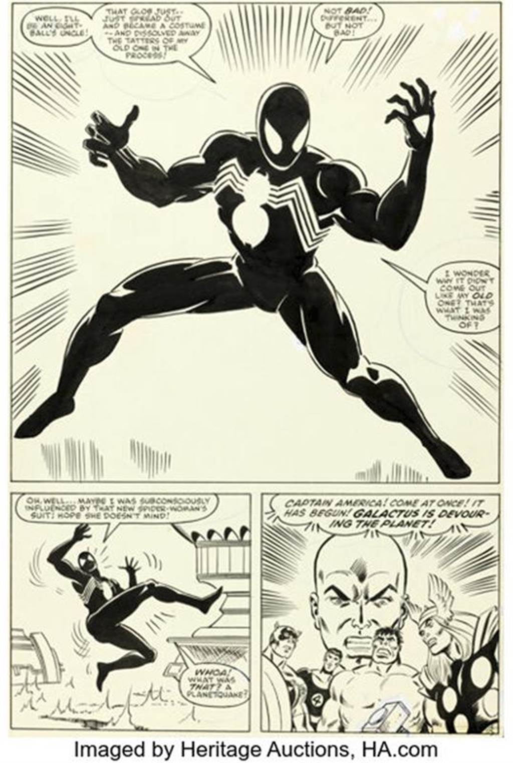 黑衣蜘蛛人1984年首次出現在「漫威超級英雄祕密戰爭」第8期的第25頁，最終在美國以336萬美元創紀錄高價拍出。（圖／美聯社）
