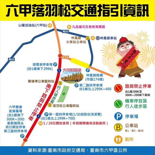 台南市六甲区公所于落羽松林区旁规画4处停车场。（台南市六甲区公所提供／刘秀芬台南传真）