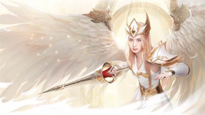 安心亚在代言的游戏广告中，一人分饰神秘贵族和女战士两角。（圣树唤歌官方粉丝页提供）