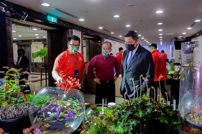 台泥企业团董事长张安平 (右)、辜严倬云植物保种中心执行长李家维(中)参观现场保育植物。（中央大学提供／林志成台北传真）