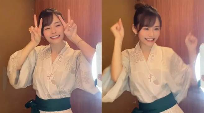 雏乃波波穿着浴衣大跳《Gee》。(图/翻摄自TikTok)