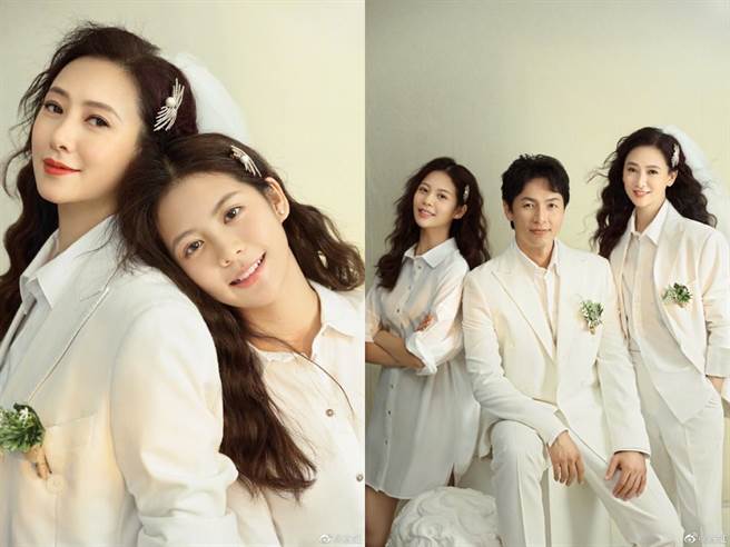 翁虹喜晒全家福，一家三口都是俊男美女。（图／微博@翁虹）