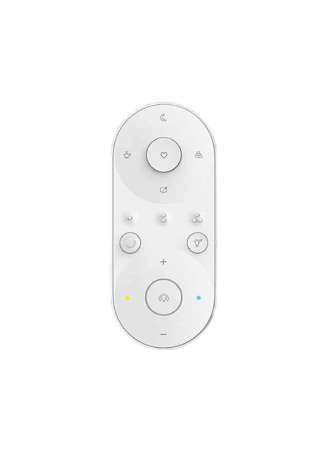 飞利浦推出了全新的静欣、悦歆吸顶灯提供智能升级遥控器，可同时绑定三盏调光调色吸顶灯进行分别遥控，一键即能遥控居家各区光感。（昕诺飞提供）