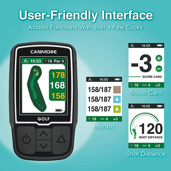天凯的穿戴装置（电子杆弟）今年以全新的高尔夫球场图片型图资上线，内建全球包括美、加、墨、澳等多国4万个球场每一个球道的地形照片。图／业者提供