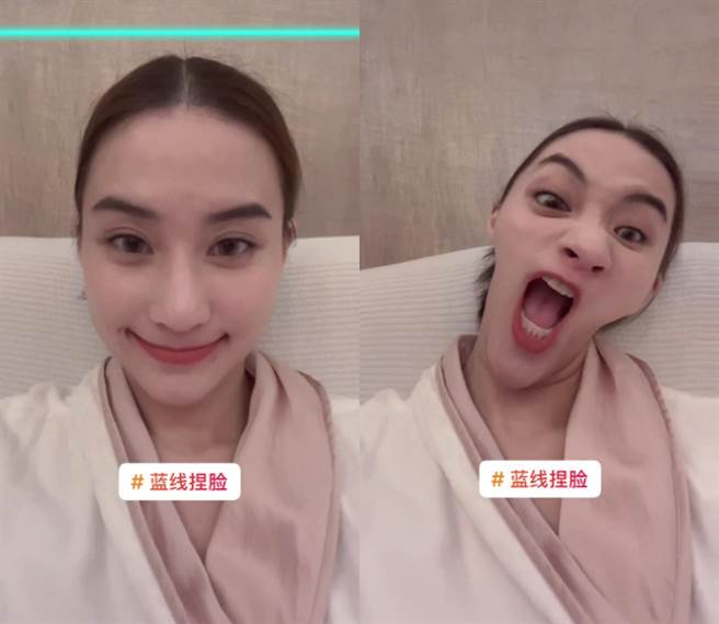 何超莲不顾形象大玩特效相机，崩坏照逗乐一票网友。(图/ 摘自何超莲微博)