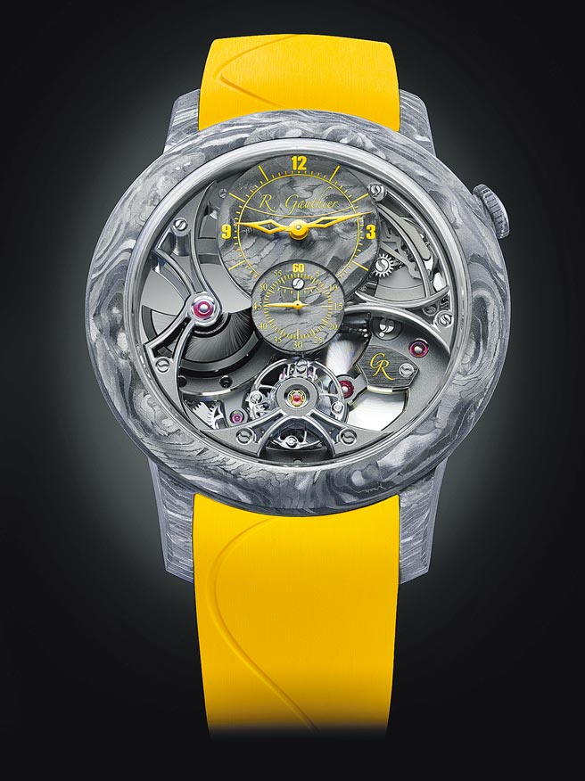 Romain Gauthier打造的Insight Micro-Rotor腕表，表壳採用航太科技碳阳离子（Carbonium）材质。（瑞博品提供）