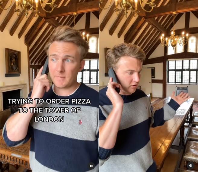 汤姆因为住在伦敦塔里，根本叫不到外送，因为店家都不相信有人住在这座城堡里。(图/ 摘自Tom Houghton IG)