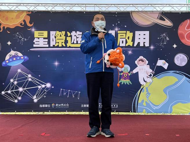 新北市長侯友宜出席汐止星際遊戲場啟用典禮。（王揚傑攝）