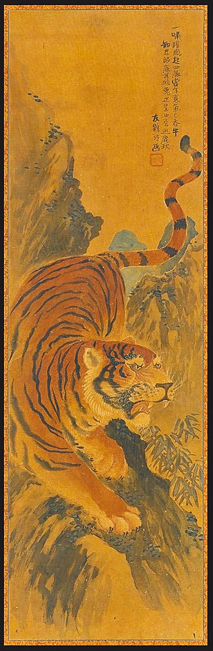 收藏家林胜洋因年事已高，将收藏的郑坤五1920年创作的绢布画虎作品释出割爱。图／收藏家林胜洋提供