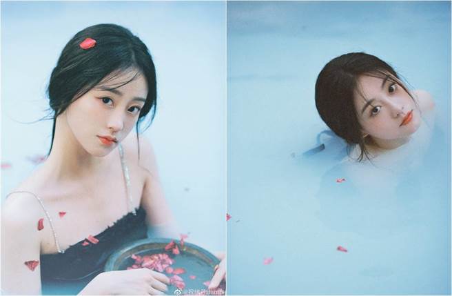 祝绪丹豪晒泡温泉照，画面绝美。（图／取材自祝绪丹Bambi微博）