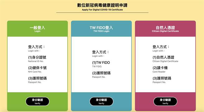 本土疫情持续延烧，为了公共场域管制方便，中央近日推出疫苗护照。（「数位新冠病毒健康证明」网页）