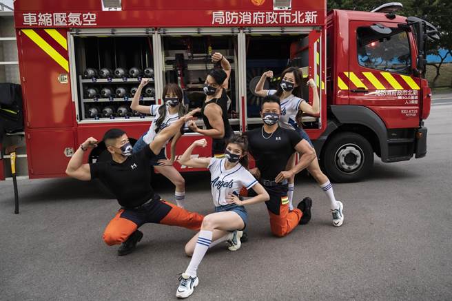 第一排：穎兒；第二排由左至右：樹林分隊劉家權、重陽分隊陳振瑋；第三排左起：Jessy、清水分隊郭子賝、秀秀子。（浪LIVE提供）