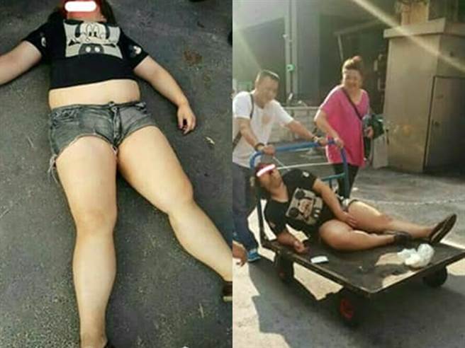 該女子整晚都倒在地上沒人願意相救，PO文下方留言有其他網友透露，該女子在白天還爛醉躺在外頭馬路上，最後是好心民眾拿「拖車」載著女子離開。（翻攝自臉書「爆廢公社二館」）