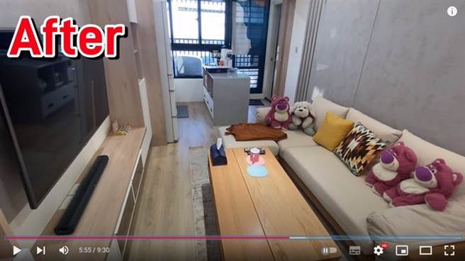 「台南Josh」開箱位在台南的新房，客廳走道超級窄。桌子還是折疊式，連像樣的飯桌都沒有。(翻攝自YouTube)
