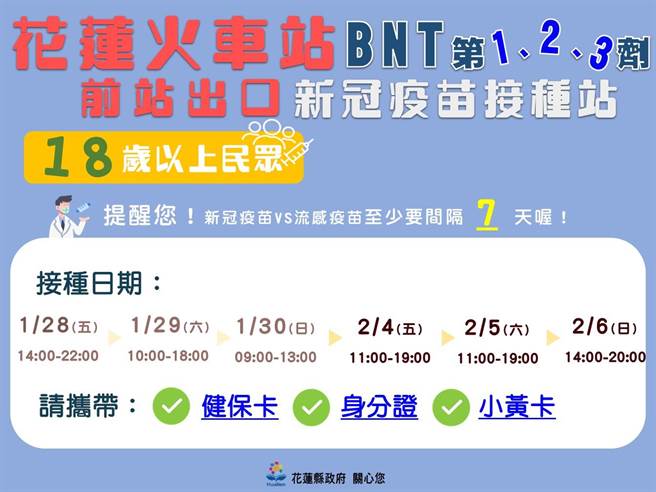 火車站接種站。（花蓮衛生局提供／王志偉花蓮傳真）