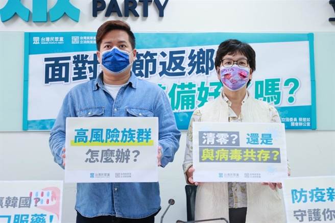 全国仍有2成民眾未施打第一剂疫苗，民眾党立委邱臣远、蔡壁如呼吁指挥中心提高施打诱因，同时备妥口服药储备量。（民眾党提供）