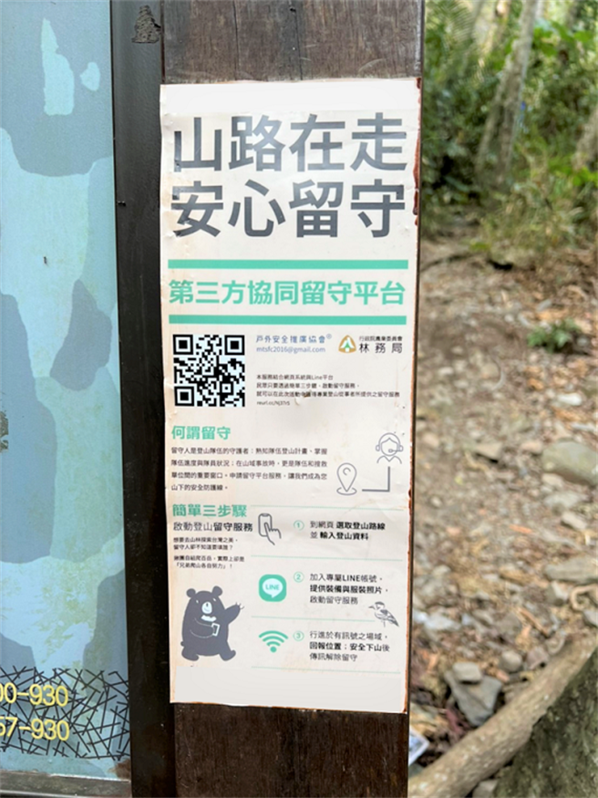 步道登山口導覽圖第三方協同留守平台QRcode。（東勢林管處提供／王文吉台中傳真）