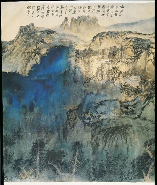 张大千最后一件作品《庐山图》，是传世之作中尺幅最大的一件，张大千想像中国庐山的磅礡气势。（故宫提供）