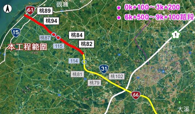 台66观音段高架化获国发会支持，将增3匝道，拚2028年完工。（交通局提供／蔡依珍桃园传真）