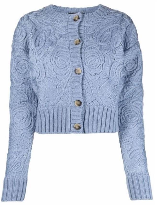 BLUMARINE立體玫瑰針織外套，7萬800元。（BLUMARINE提供）