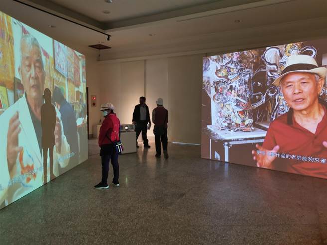 艺术家陈建北个展，亲访剪黏大师陈三火、木雕大师陈启村与府城绣才林玉泉，记录3位司阜学艺过程中丈量尺寸的依据及探讨其背后意涵。（刘秀芬摄）