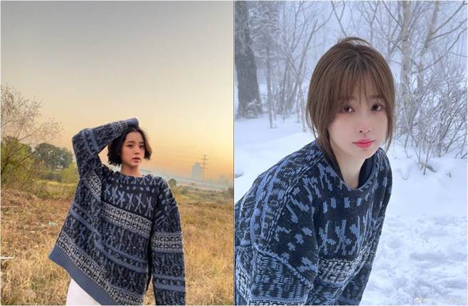 娜娜（左圖）因頂著大波浪短髮，讓21歲的她看起來比26歲虞書欣還成熟。（圖／取材自歐陽娜娜、虞書欣微博）