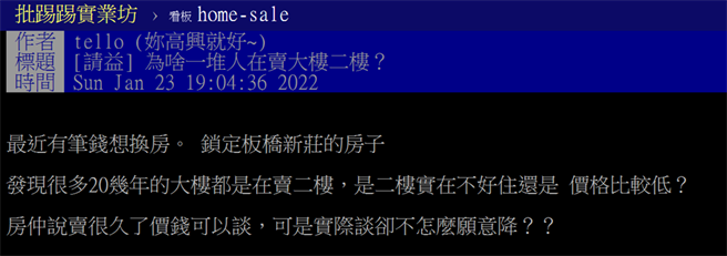 二楼的房子要价相对低但卖不出去。(图/翻摄自PTT)