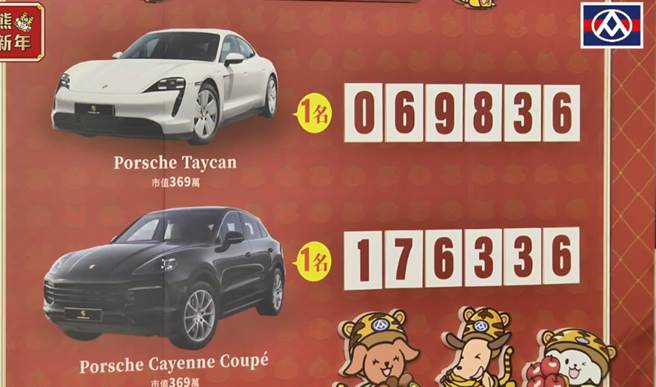 全聯福袋頭獎保時捷夢幻名車獎號出爐。（圖片翻拍全聯福利中心臉書影片）

