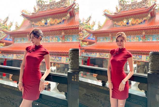 Rita穿上大红色旗袍，展现超完美S曲线，胸前傲人双球形状超明显，让网友看了血脉喷张。(图/ 摘自Rita IG)