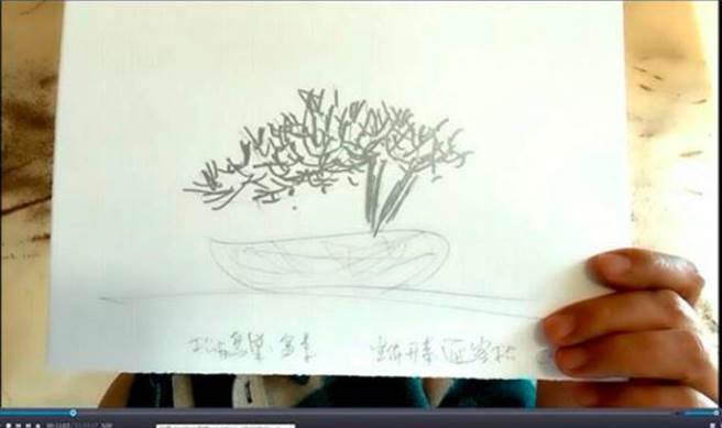 蔡国强烟火作品「迎客松」设计手稿。（新京报）