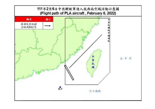 共機侵擾我西南空域示意圖。空軍提供