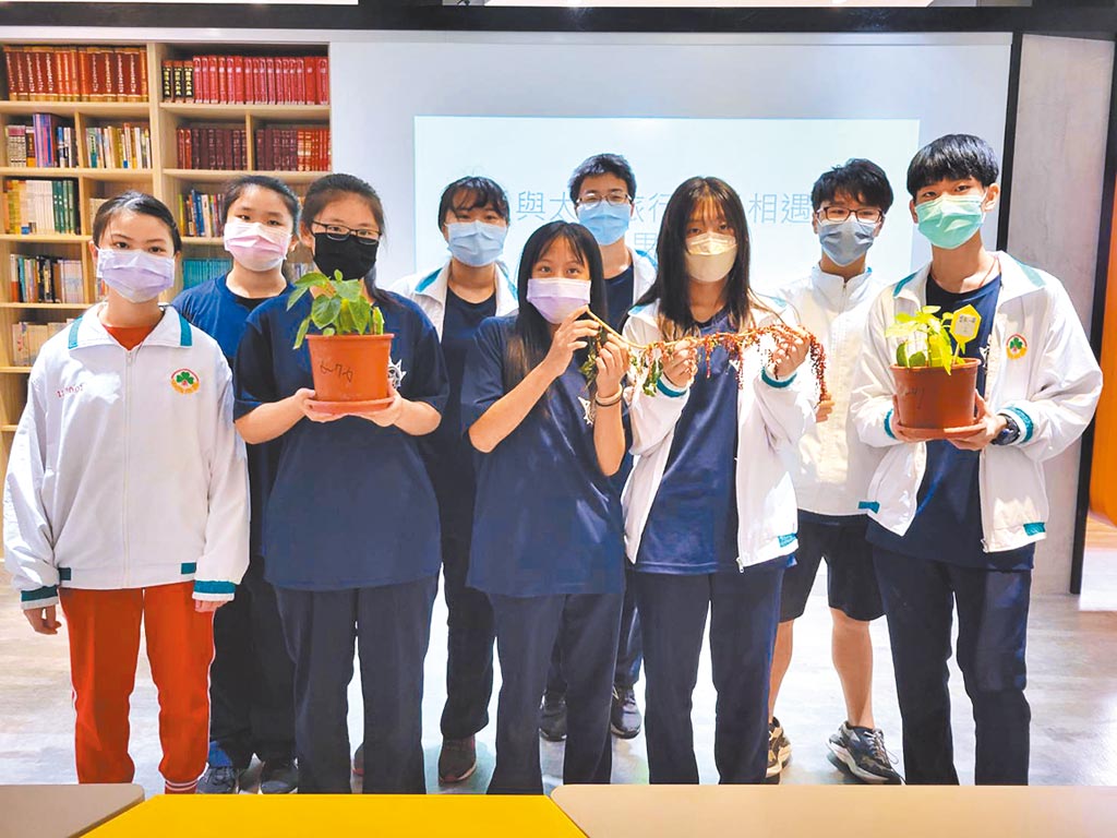 台東寶桑國中獲選「與太空旅行種子相遇」認養，學生半年前種下甜椒及紅藜種子，並進行栽種比較。（蔡旻妤攝）