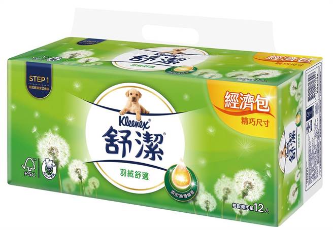 舒洁羽绒经济抽取卫生纸100抽＊12包，原价278元，特价买1送1。（家乐福提供）