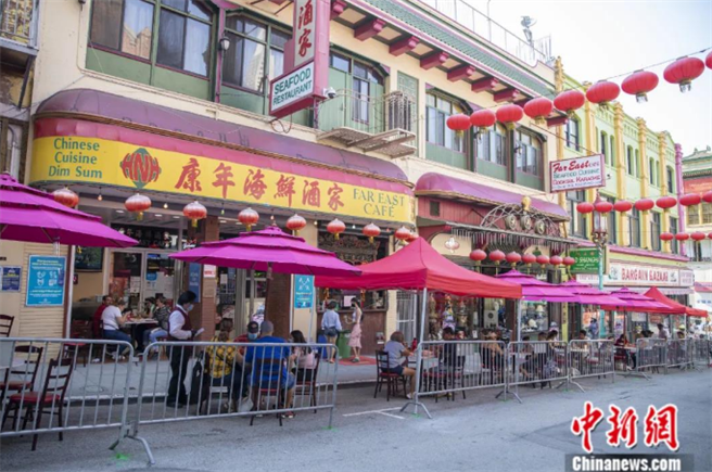 美国旧金山唐人街上的中餐馆。（中新社图）
