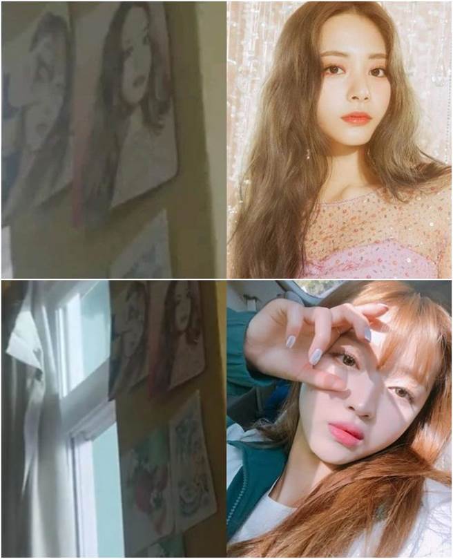 有网友发现《殭尸校园》美术室墙上挂周子瑜、YooA的素描画，笑称算另类客串。（图／翻摄自推特）