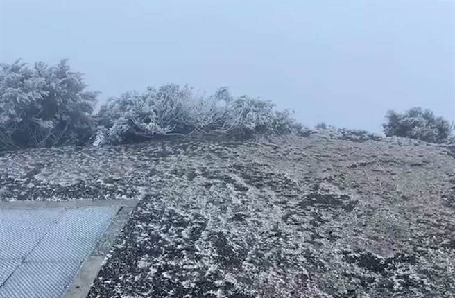 玉山上白茫茫一片，都是雾淞。(翻摄自 郑明典脸书)