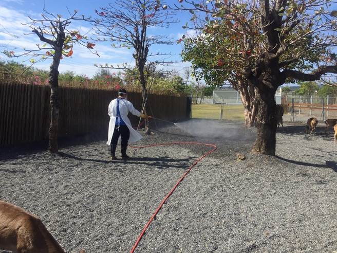 屏县府在确诊者出没足迹，紧急全面清消。(屏县府提供)