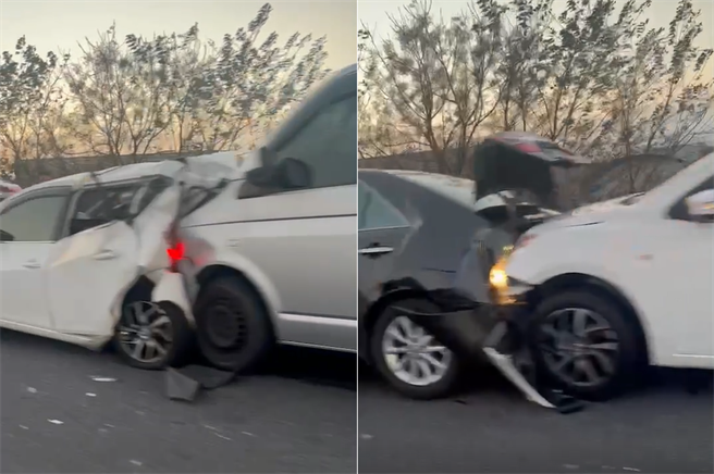 国道一号南向176.2k处，9日下午5时53分发生一起车辆连环追撞交通事故。（记者爆料网提供／卢金足台中传真）