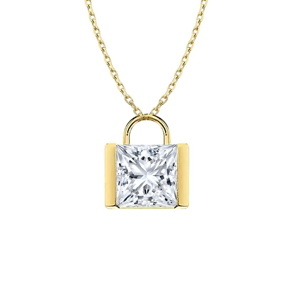 JOY COLORi未來鑽石「心有鎖屬」公主方形鑽石項鍊，0.5克拉，3萬9000元起。（JOY COLORi提供）
