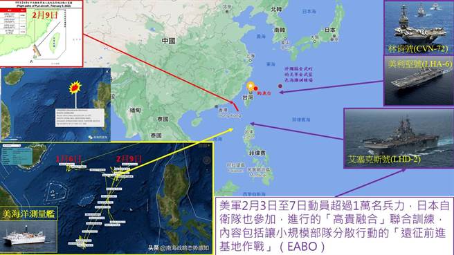 台灣西南國際空域近日軍事動態示意圖。(圖/作者陸文浩繪製)
