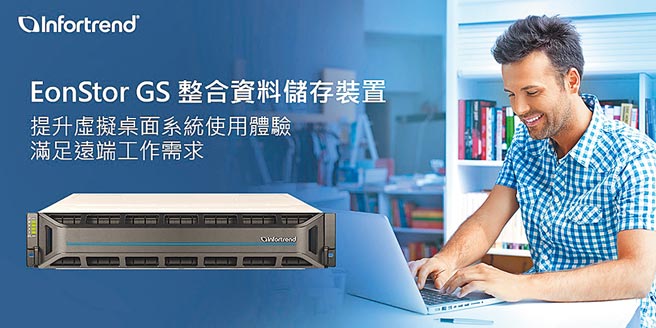 普安推出EonStor GS整合资料储存装置适合部署虚拟桌面系统，可提供强大、实惠的虚拟桌面系统解决方案，满足远端工作需求。图／业者提供