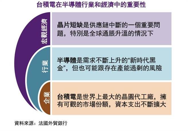 （台积电在半导体行业和经济中的重要性。资料来源／法国外贸银行）