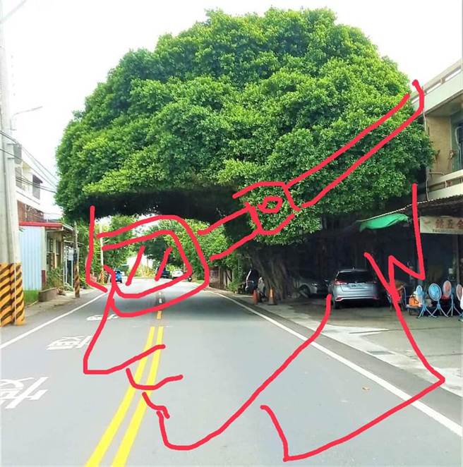 有网友将照片后制加工画成人戴安全帽的样子。(图/翻摄自爆料公社)
