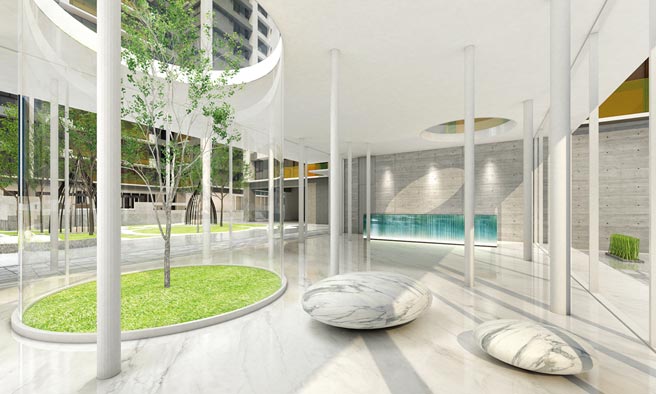 台中「陞霖执美」案运用大量自然语汇，大厅採用人脸智慧辨识门禁。图／业者提供