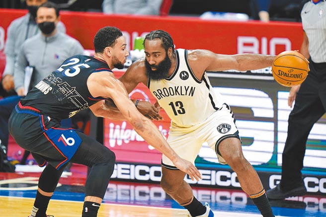 火箭与七六人赶在交易大限前达成共识，让哈登（右）与班西蒙斯（左）互换东家。（美联社）